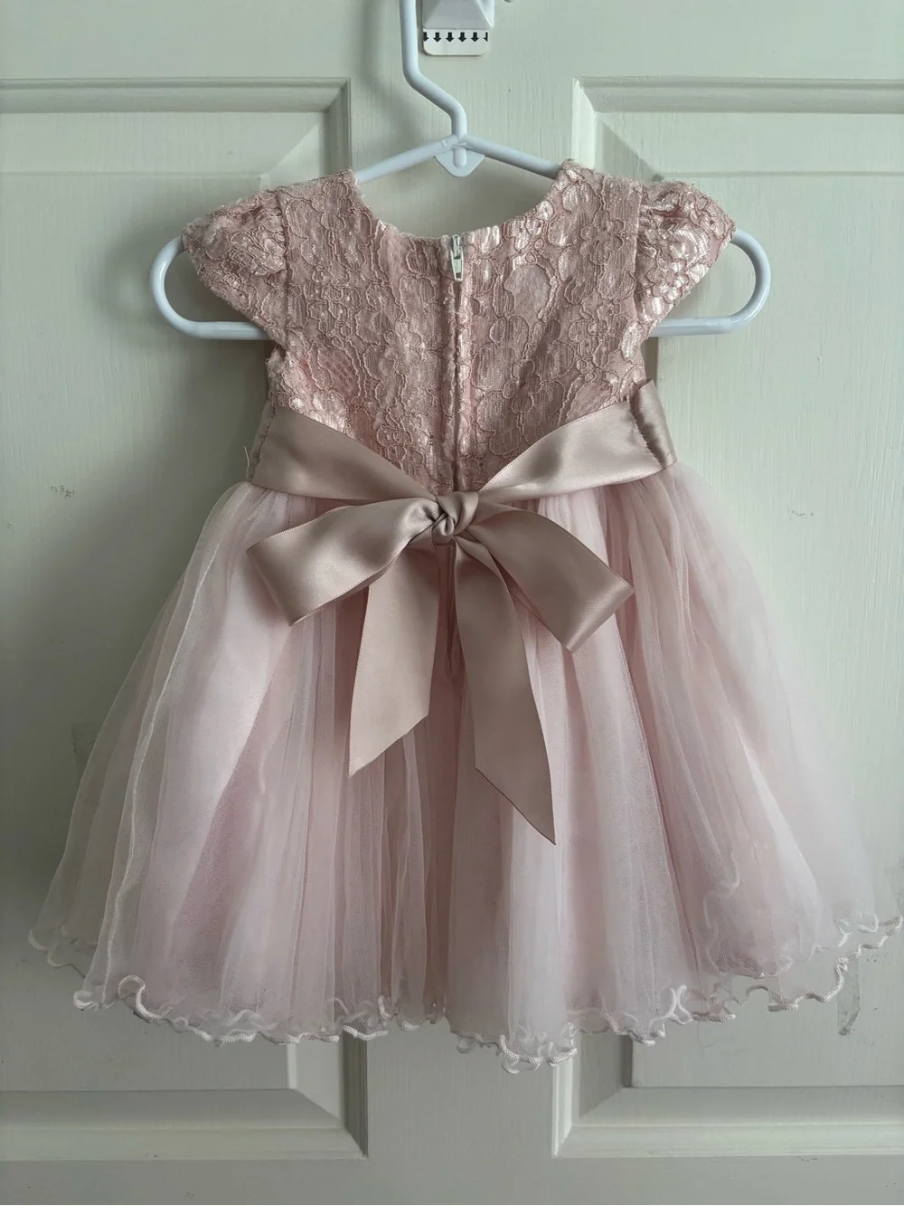 Bonnie Baby Pale Pink Lace & Tulle Party Dress with Bow Sash